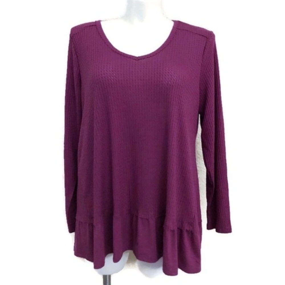 B.L.E.U by Dress Barn Peplum Waffle Top Purple